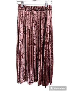 Freeway Dusty Rose Pink Women’s Crushed Velvet Pleated Midi Skirt - Size Medium